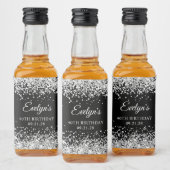 Silver Glitter Black 40th Birthday Likeurfles Etiket (Flessen)