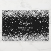 Silver Glitter Black 40th Birthday Likeurfles Etiket (Enkel label)