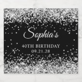 Silver Glitter Black 40th Birthday Likeurfles Etiket (Enkel label)