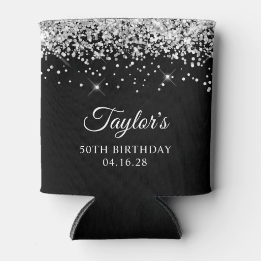 Silver Glitter Black 50th Birthday Blikjeskoeler (Voorkant)