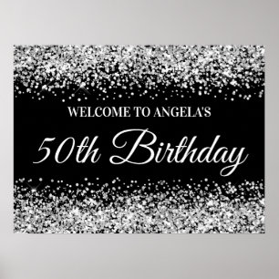 Silver Glitter Black 50th Birthday Welkom Poster