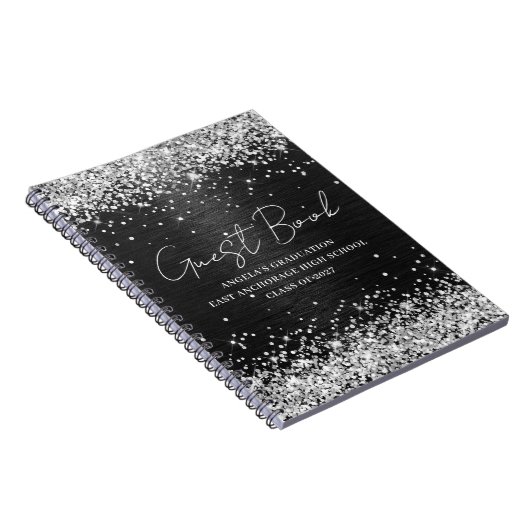 Silver Glitter Black Afstuderen Guest met geborste Notitieboek (Rechterzijde)