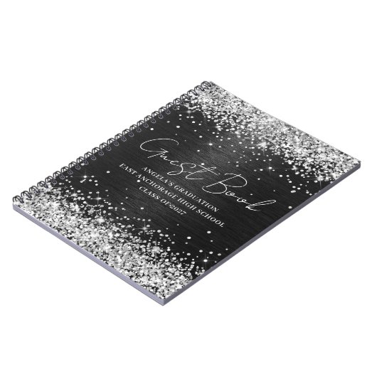 Silver Glitter Black Afstuderen Guest met geborste Notitieboek (Linkerzijde)