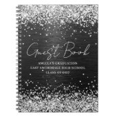 Silver Glitter Black Afstuderen Guest met geborste Notitieboek (Voorkant)