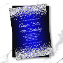 Silver Glitter Black Blue Gradient 40th Birthday
