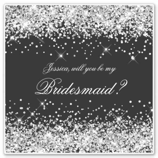 Silver Glitter Black Bridesmaid-voorstel Gift Box Sticker (Voorkant)