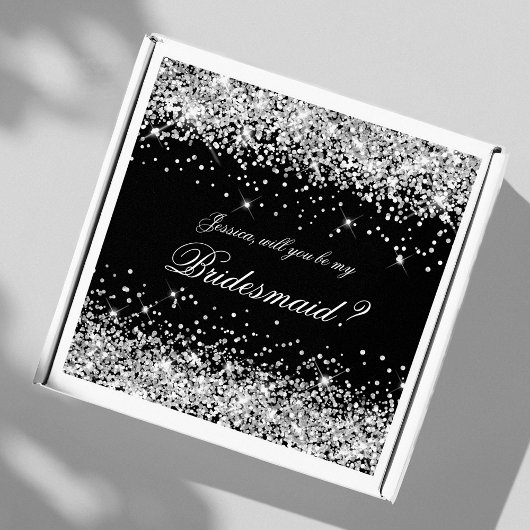 Silver Glitter Black Bridesmaid-voorstel Gift Box Sticker