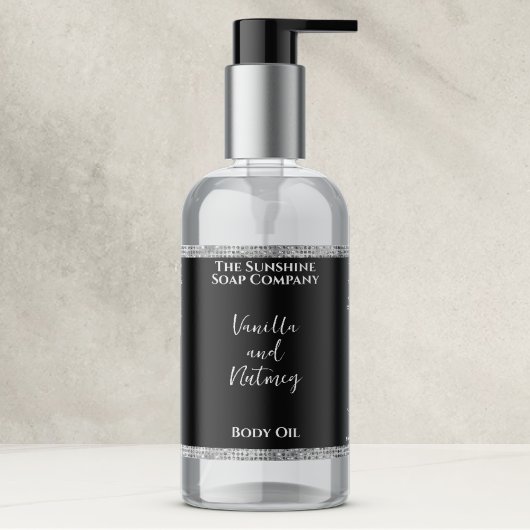 Silver Glitter & Black Cosmetics Flesetiket Rechthoekige Sticker