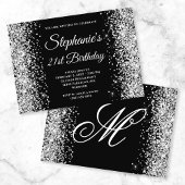 Silver Glitter Black Fancy Monogram 21ste verjaard Kaart