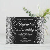 Silver Glitter Black Fancy Monogram 21ste verjaard Kaart (Staand voorkant)