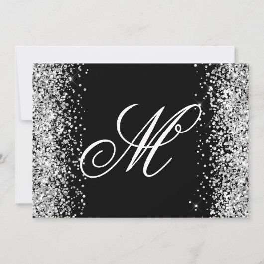 Silver Glitter Black Fancy Monogram 21ste verjaard Kaart (Achterkant)