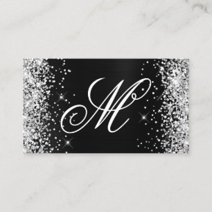Silver Glitter Black Folie Fancy Monogrammen Visitekaartje