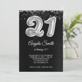 Silver Glitter Black Folie Number 21 Birthday Kaart (Staand voorkant)