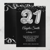 Silver Glitter Black Folie Number 21 Birthday Kaart (Voorkant / Achterkant)