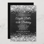 Silver Glitter Black, geborsteld Metaal 40e verjaa Kaart (Voorkant / Achterkant)