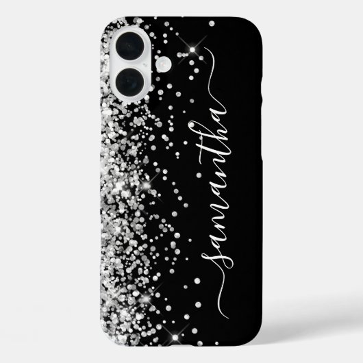 Silver Glitter Black Girly Signature Case-Mate iPhone Case (Achterkant)