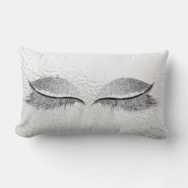 Silver Glitter Black Glam Makeup Lashes Grey Kussen (Voorkant)