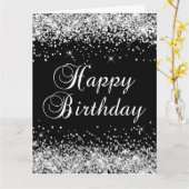 Silver Glitter Black Happy Birthday Big Kaart (Gele Bloem)