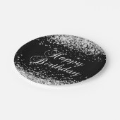 Silver Glitter Black Happy Birthday Papieren Bordje (Gekanteld)