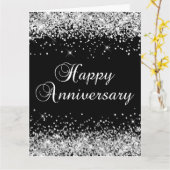 Silver Glitter Black Happy Jubileum Kaart (Gele Bloem)