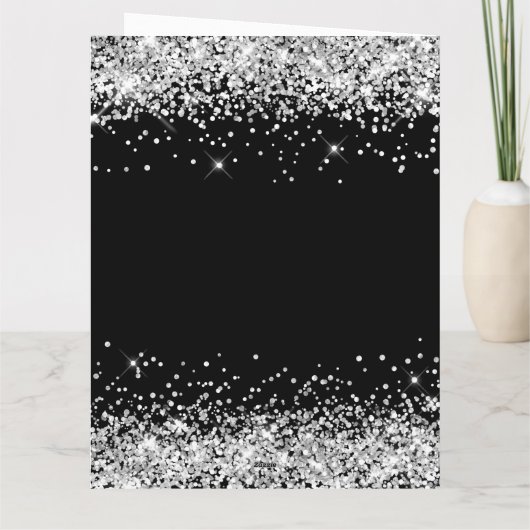 Silver Glitter Black Happy Jubileum Kaart (Achterkant)