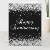 Silver Glitter Black Happy Jubileum Kaart (Voorkant)
