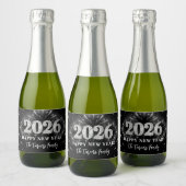 Silver Glitter Black Happy New Year 2026 Sparkling Wijnetiket (Flessen)