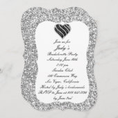 Silver Glitter Black Heart Bachelorette Party Kaart (Voorkant / Achterkant)