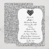 Silver Glitter Black Heart Bachelorette Party Kaart (Voorkant / Achterkant)