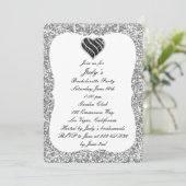 Silver Glitter Black Heart Bachelorette Party Kaart (Staand voorkant)
