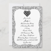 Silver Glitter Black Heart Bachelorette Party Kaart (Voorkant)
