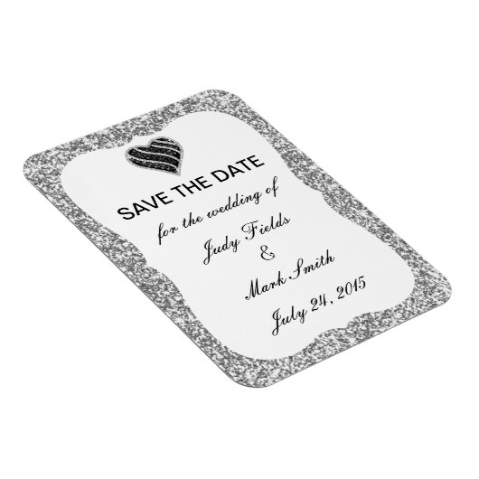 Silver Glitter Black Heart bewaart de datum magnee Magneet (Rechterzijde)