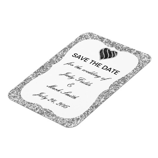 Silver Glitter Black Heart bewaart de datum magnee Magneet (Linkerzijde)