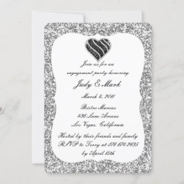 Silver Glitter Black Heart Engagement Party nodigt Kaart