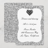 Silver Glitter Black Heart Reception Kaart (Voorkant / Achterkant)