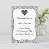 Silver Glitter Black Heart Reception Kaart (Staand voorkant)