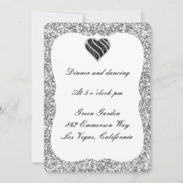 Silver Glitter Black Heart Reception Kaart