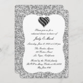 Silver Glitter Black Heart Rehearsal Dinner Invite Kaart (Voorkant / Achterkant)