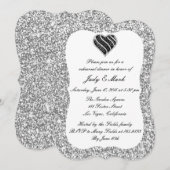 Silver Glitter Black Heart Rehearsal Dinner Invite Kaart (Voorkant / Achterkant)