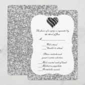 Silver Glitter Black Heart Response Kaart (Voorkant / Achterkant)