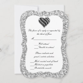Silver Glitter Black Heart Response Kaart