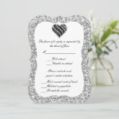 Silver Glitter Black Heart Response Kaart (Staand voorkant)