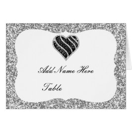 Silver Glitter Black Heart Table Place Card