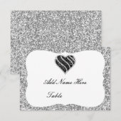 Silver Glitter Black Heart Table Place Card Kaart (Voorkant / Achterkant)