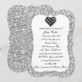 Silver Glitter Black Heart Vrijgezellenfeest Invit Kaart (Voorkant / Achterkant)
