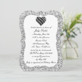 Silver Glitter Black Heart Vrijgezellenfeest Invit Kaart (Staand voorkant)