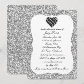 Silver Glitter Black Heart Vrijgezellenfeest Invit Kaart (Voorkant / Achterkant)