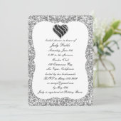 Silver Glitter Black Heart Vrijgezellenfeest Invit Kaart (Staand voorkant)