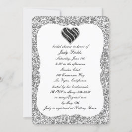 Silver Glitter Black Heart Vrijgezellenfeest Invit Kaart