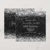 Silver Glitter Black Leather 40th Birthday Kaart (Voorkant / Achterkant)